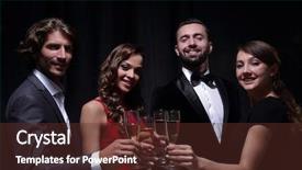  Presentation with champagne - Colorful presentation design enhanced with cheerful people celebrating a sucess backdrop and a  colored foreground