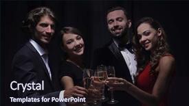  Presentation with people voting election - Colorful presentation theme enhanced with cheerful people celebrating a sucess backdrop and a wine colored foreground