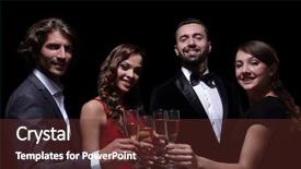  Presentation with people voting - Presentation theme featuring cheerful people celebrating a sucess background and a  colored foreground