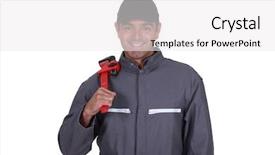  Presentation with plumber - Audience pleasing presentation theme consisting of cheerful plumber resting wrench on shoulder backdrop and a white colored foreground