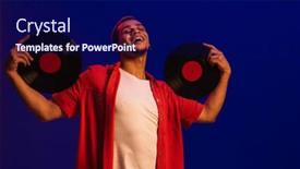  Presentation with blue neon - PPT layouts consisting of cheerful-positive-young-african-man background and a navy blue colored foreground