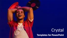  Presentation with blue neon - Presentation design consisting of cheerful-positive-young-african-man background and a navy blue colored foreground