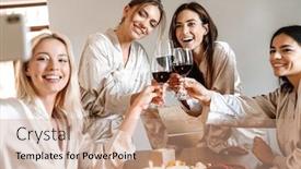  Presentation with cheerful - Colorful slide deck enhanced with cheerful-pretty-girfriends-wearing-dressing backdrop and a coral colored foreground