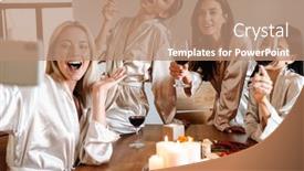  Presentation with cheerful - Presentation design featuring cheerful-pretty-girfriends-wearing-dressing background and a coral colored foreground