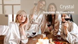  Presentation with cheerful - Cool new PPT theme with cheerful-pretty-girfriends-wearing-dressing backdrop and a coral colored foreground