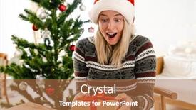  Presentation with pine - Beautiful PPT layouts featuring cheerful-pretty-woman-wearing-santa backdrop and a red colored foreground