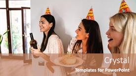  Presentation with women making - Presentation design with cheerful-pretty-women-celebrating-birthday background and a coral colored foreground