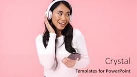  Presentation with asian music - Beautiful slides featuring cheerful-pretty-young-asian-woman backdrop and a lemonade colored foreground