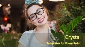  Presentation with flower woman - Cool new presentation with cheerful pretty young woman florist backdrop and a tawny brown colored foreground