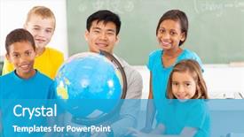  Presentation with geography - Cool new PPT theme with cheerful primary school geography teacher backdrop and a teal colored foreground