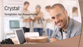  Presentation with report - Colorful slide deck enhanced with close up windows of the building in downtown backdrop and a coral colored foreground