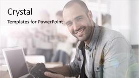  Presentation with internship - Amazing theme having cheerful reporter working in office backdrop and a lemonade colored foreground