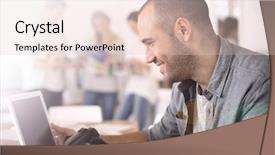  Presentation with cheerful - Presentation theme enhanced with cheerful reporter working in office background and a lemonade colored foreground