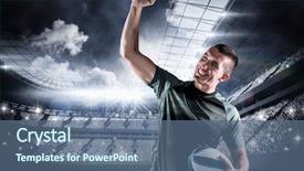  Presentation with football stadium - Amazing slide set having cheerful rugby player punching backdrop and a ocean colored foreground