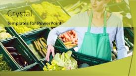  Presentation with organic - Colorful PPT layouts enhanced with cheerful-saleslady-holding-box backdrop and a yellow colored foreground