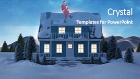  Presentation with winter scene - Presentation theme featuring cheerful-santa-claus-playing-guitar background and a teal colored foreground