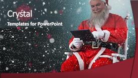  Presentation with snow flakes - Amazing slides having cheerful santa claus using digital tablet against snow with red flakes backdrop and a ocean colored foreground