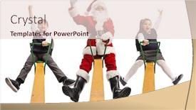 Presentation with seesaw - Presentation design having cheerful santa with a schoolboy and schoolgirl on a seesaw isolated on white background background and a lemonade colored foreground