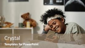  Presentation with chat - PPT theme consisting of cheerful-schoolchild-in-pajamas-relaxing background and a coral colored foreground