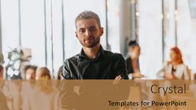  Presentation with self - Presentation theme with cheerful-self-confident-professional-businessman background and a coral colored foreground