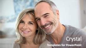  Presentation with senior couple - PPT theme enhanced with cheerful senior couple enjoying life background and a coral colored foreground