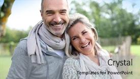  Presentation with couple nature retreat - Colorful slide deck enhanced with cheerful senior couple enjoying peaceful backdrop and a light gray colored foreground