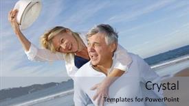  Presentation with black couple having fun - Colorful slide deck enhanced with cheerful senior couple having fun backdrop and a light blue colored foreground