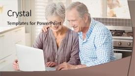  Presentation with senior couple - Colorful theme enhanced with cheerful senior couple using laptop backdrop and a  colored foreground