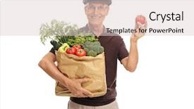  Presentation with grocery bag - Beautiful presentation theme featuring cheerful senior holding a bag backdrop and a lemonade colored foreground