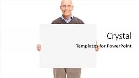  Presentation with white blank notebook silver - Amazing presentation theme having cheerful senior holding a blank backdrop and a white colored foreground