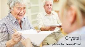  Presentation with creative - Theme having cheerful-senior-woman-and-therapist background and a lemonade colored foreground