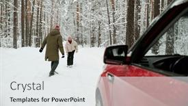  Presentation with weekend - PPT theme having cheerful-senior-woman-in-winterwear background and a white colored foreground