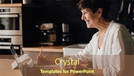  Presentation with writing notes - Slide set featuring cheerful-senior-woman-wearing-white background and a tawny brown colored foreground