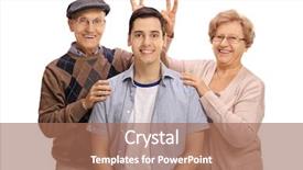  Presentation with seniors - PPT theme featuring cheerful seniors pranking a young background and a  colored foreground