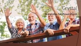  Presentation with physical activity seniors active senior - Presentation theme with cheerful-seniors-waving background and a coral colored foreground