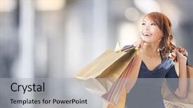  Presentation with cheerful - Beautiful theme featuring cheerful shopping woman of asian backdrop and a light gray colored foreground