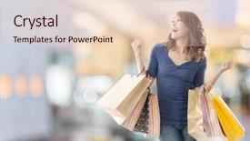  Presentation with woman pushing shopping trolley - PPT theme featuring cheerful shopping woman of asian background and a lemonade colored foreground