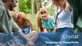  Presentation with sister - PPT theme featuring cheerful-sister-with-family-sitting background and a ocean colored foreground