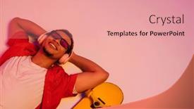  Presentation with neon - Slide set having cheerful-smiling-african-guy background and a coral colored foreground