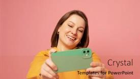  Presentation with pink colour - Presentation having cheerful-smiling-funny-woman-40s background and a coral colored foreground