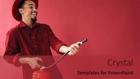  Presentation with fire extinguisher - PPT theme with cheerful-smiling-stylish-young-african background and a red colored foreground