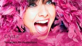  Presentation with feather - Beautiful PPT theme featuring cheerful-smiling-woman-in-pink backdrop and a red colored foreground