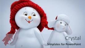  Presentation with snowman - PPT theme consisting of cheerful-snowman-and-penguin-dancing background and a light blue colored foreground