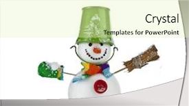  Presentation with green color - Amazing PPT theme having cheerful snowman with green color bucket on his head and broom in hand isolated on white background backdrop and a soft green colored foreground
