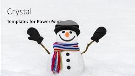  Presentation with new year card - Presentation design featuring cheerful snowman with mittens new year and christmas card with a traditional winter character background and a white colored foreground