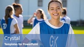  Presentation with soccer field - Audience pleasing PPT layouts consisting of cheerful-soccer-player-holding backdrop and a teal colored foreground