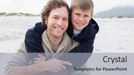  Presentation with happy sad masks - Colorful slide deck enhanced with cheerful son at the beach backdrop and a light gray colored foreground