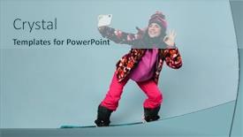  Presentation with snowboard - Presentation design consisting of cheerful-sportswoman-taking-selfie background and a light blue colored foreground