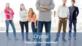  Presentation with high school students - Theme consisting of cheerful students standing in hallway high school background and a ocean colored foreground