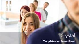  Presentation with high school students - Colorful theme enhanced with cheerful students standing in hallway high school backdrop and a navy blue colored foreground